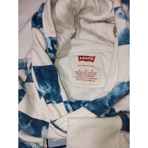 LEVI'S San Francisco CA: White/Blue Hoodie with Logo Pattern/Pouch Pocket-Kids M - Picture 3 of 5